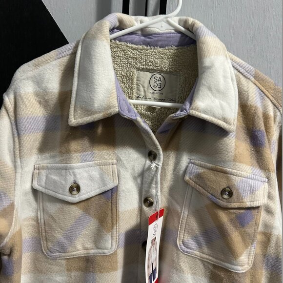 ⭐️NWT⭐️ Sage Collective Fleece Plaid Sherpa-Lined Shacket Women's Size M - Picture 2 of 10